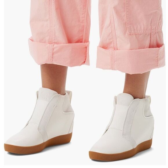 Sorel Out N About Wedge Leather Bootie, Ankle Boots White/Sea Salt, Size 9.5 NWT - Picture 1 of 8
